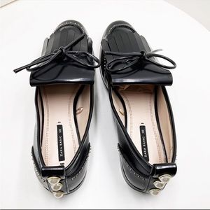 {ZARA} Faux Patent Leather & Pearl Studded Loafer